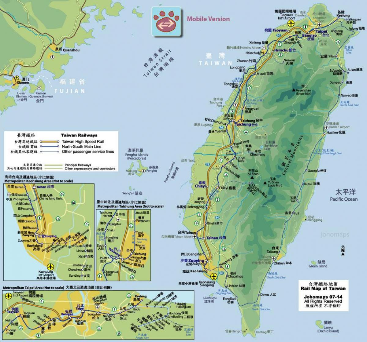 Správa železniční dopravní Taiwan mapa trasy