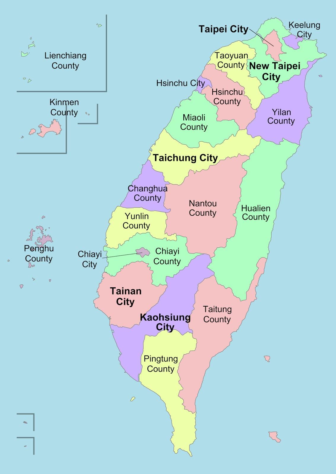 Mapa Tchaj-wan kraj