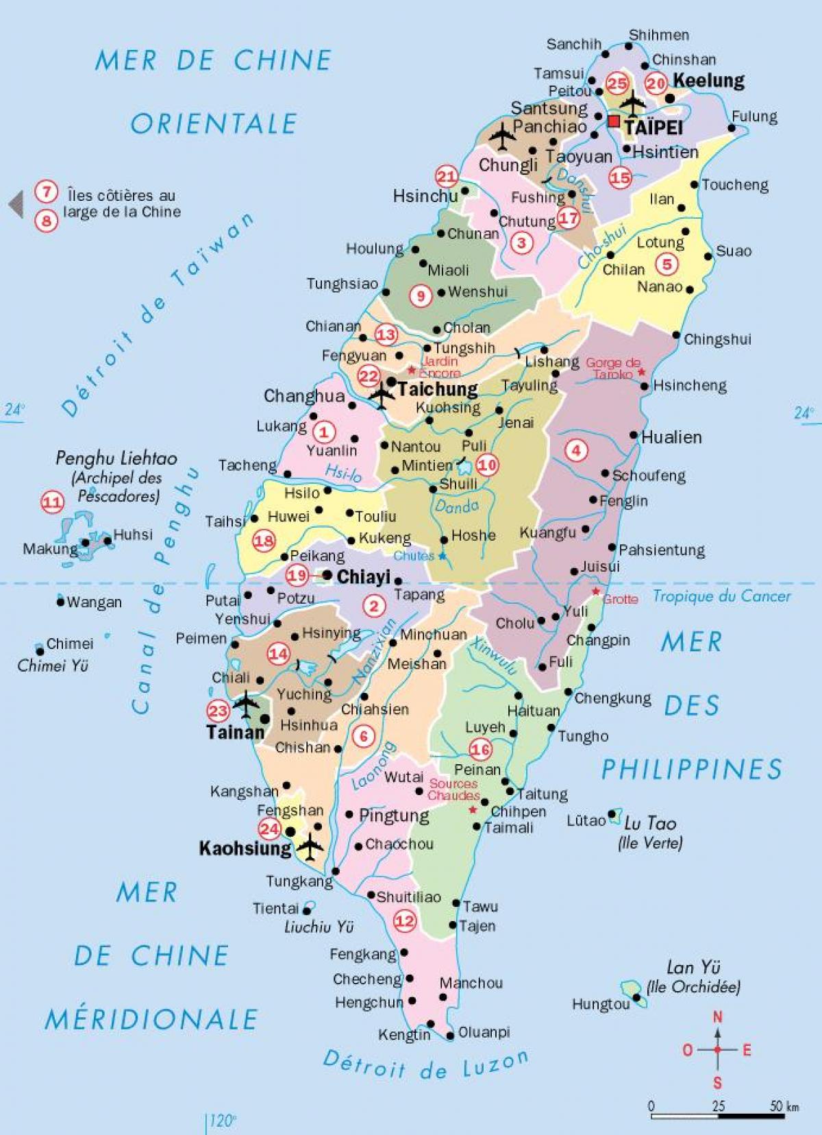 mapa Tchaj-wan měst