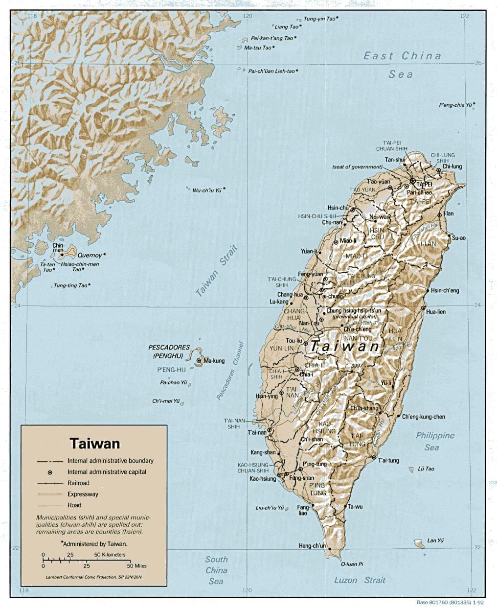 Mapa Tchaj-wan topografické