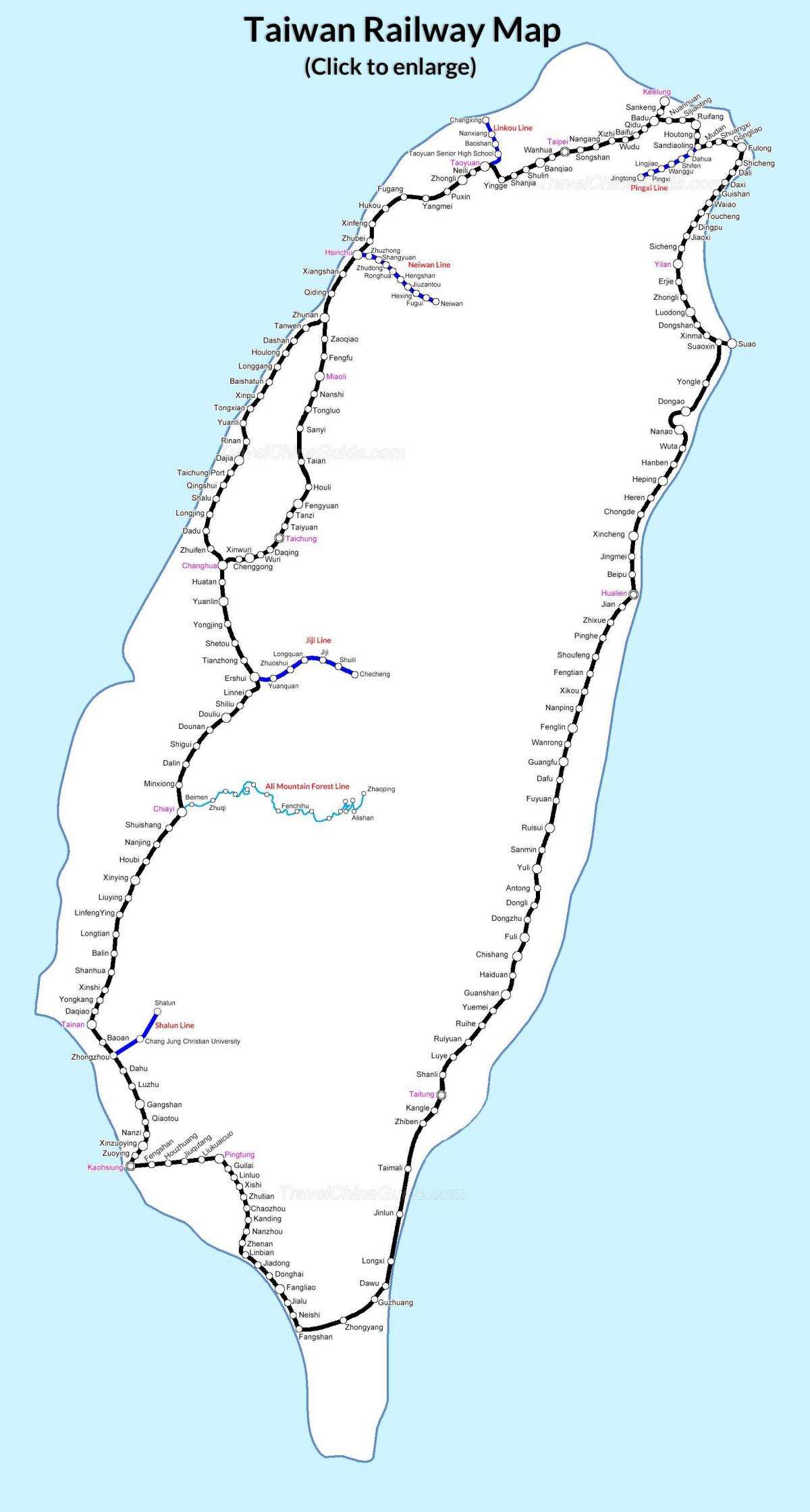 železniční mapa Tchaj-wan