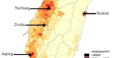 Tchaj-wan hustota obyvatelstva mapě