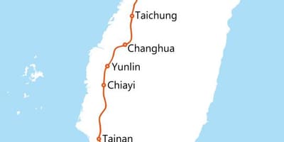 Tchaj-wan vysoké rychlosti železniční mapa trasy